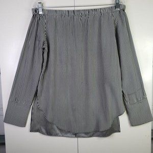 Rag & Bone Womens Greta Black White Striped Silk Off-the-shoulder Blouse Size S